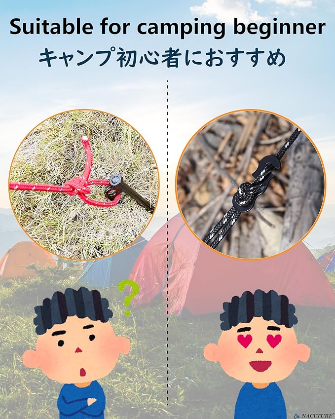 Rope Tensioner Aluminum Alloy Camping Tent Guyline Cord Adjuster Camping of Gear for Camping, Hiking, Backpacking Ultralight Tent Stakes Guy Lines (Black, 10 Pack)