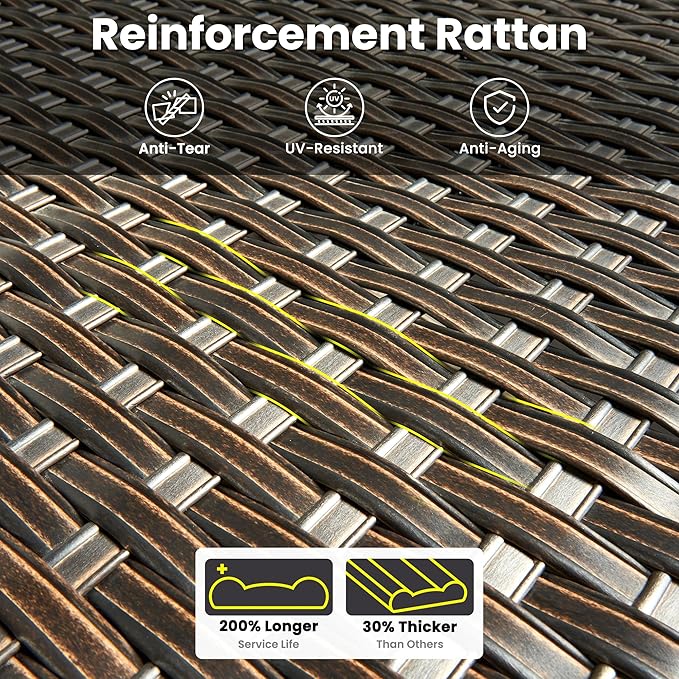 ovios 7 Pieces Patio Furniture Set, Outdoor Wicker Sofas with 4 Chairs, Ottomans and Comfy Cushions, All Weather High Back Couch Set for Deck Porch, Brown Rattan, Orange Red