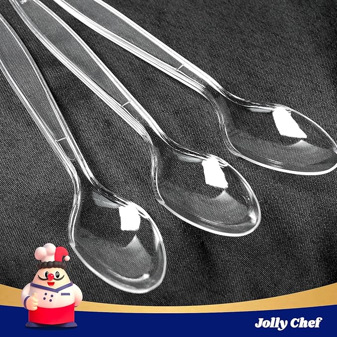JOLLY CHEF 300 Count Clear Plastic Teaspoons Heavy Duty, 6.54" Heat Resistant Solid and Durable Plastic Teaspoons Disposable, Disposable Bulk Cutlery Perfect for Parties Supply Events Everyday Use