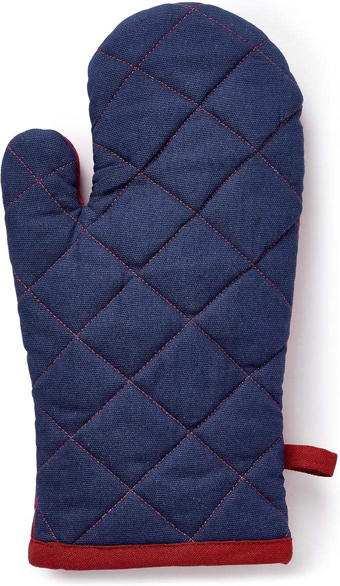 Encasa XO Heat Resistant Cotton Oven Gloves Mitts (2 Pc Set) - Quilted & Safe 12x7 in - for Kitchen, Cooking & Baking, Grilling, Handling Hot Pots & Pans - Red