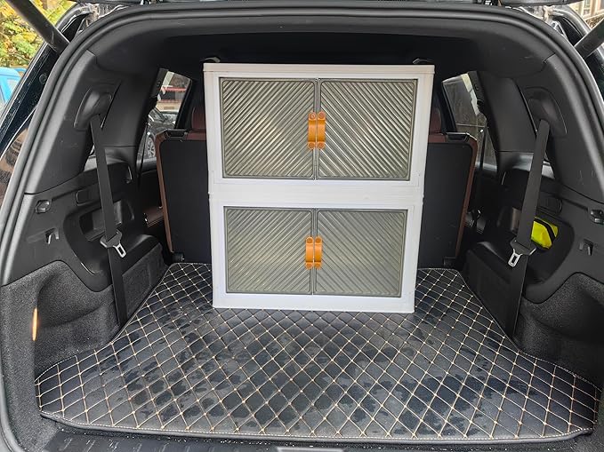 32 Gals Storage Bins with Lids - Folding Storage box with Doors and Wheels, Collapsible Plastic Storage Bins for Closets, Stackable Storage Organizer, (2 packs)