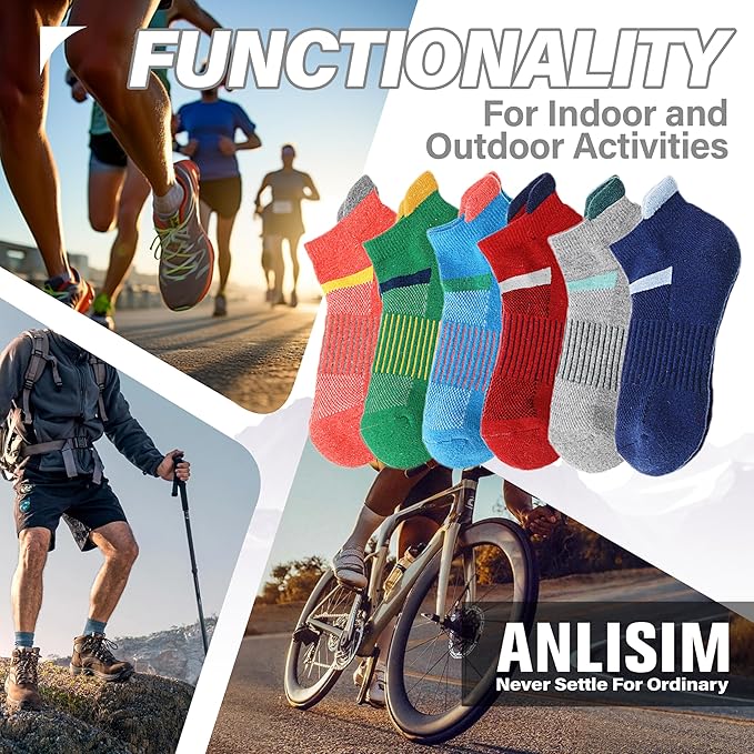 6 Pairs Merino Wool Ankle Running Hiking Socks Compression Support Breathable Thick Cushion No Show Socks for Women Men
