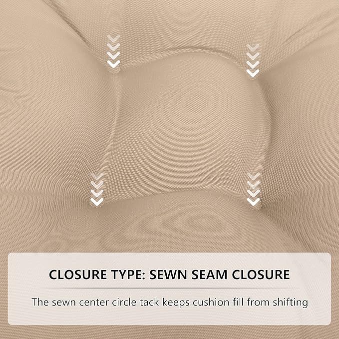 RACE LEAF Outdoor Seat Cushions Set of 2, 19" x 19" Square Patio Cushions, Plump Filling Tufted Water-Resistant Olefin Chair Seat Cushion with Ties for Non-Slip Support, Khaki