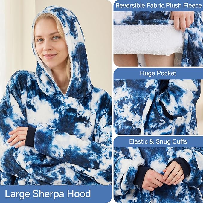 LetsFunny Blanket Hoodie,Oversized Wearable Sherpa Fleece Blanket Sweatshirt,Super Soft Warm Cozy with Giant Pocket,for Women Men Adults Teenagers Kids, One Size Fits All