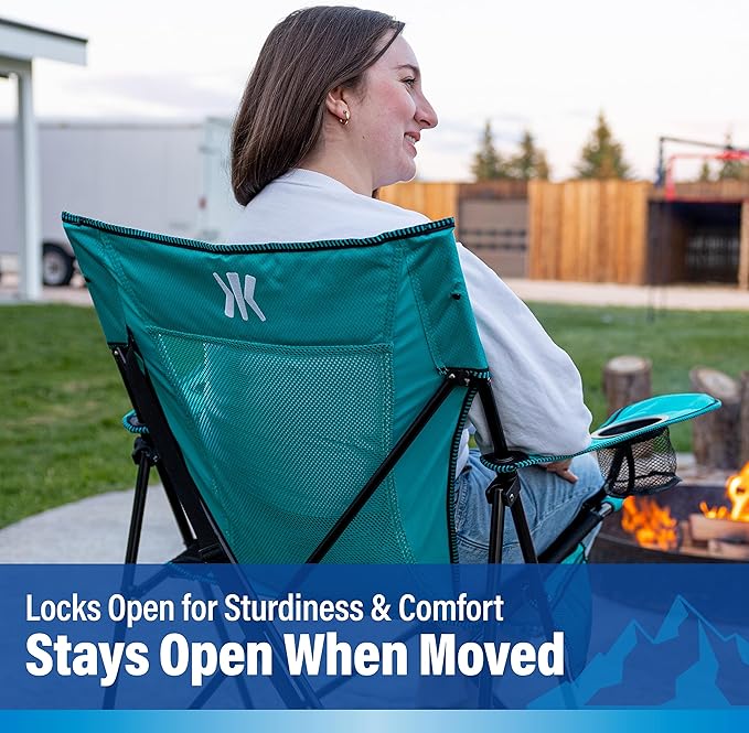 Kijaro Dual Lock Folding Camp Chair - Versatile Sports Chair With Locks Position for Outdoors - Cayman Blue Iguana