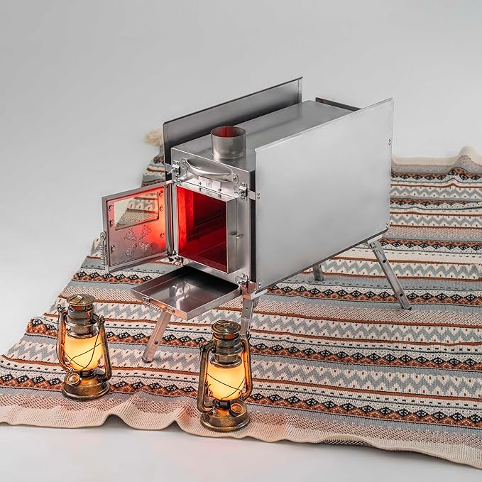 Rbm Outdoors Camping Stoves for Tents, Shelters, Yurts. Portable Wood Burning Folding Stove for Camp, Cooking Outdoor. Compact Folding Pipes Chimney (Caminus S)