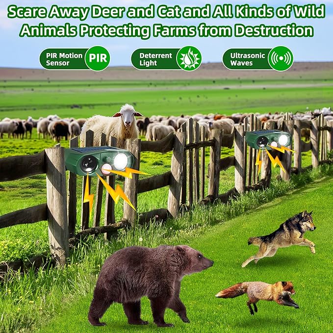 2Pack Ultrasonic Cat Repellent Outdoor Solar Animal Repellent with Motion Detection&Flash Light Animal Deterrent Devices Deer Repellent Devices to Scare Raccoon Rabbit Skunk Repellent for Yard