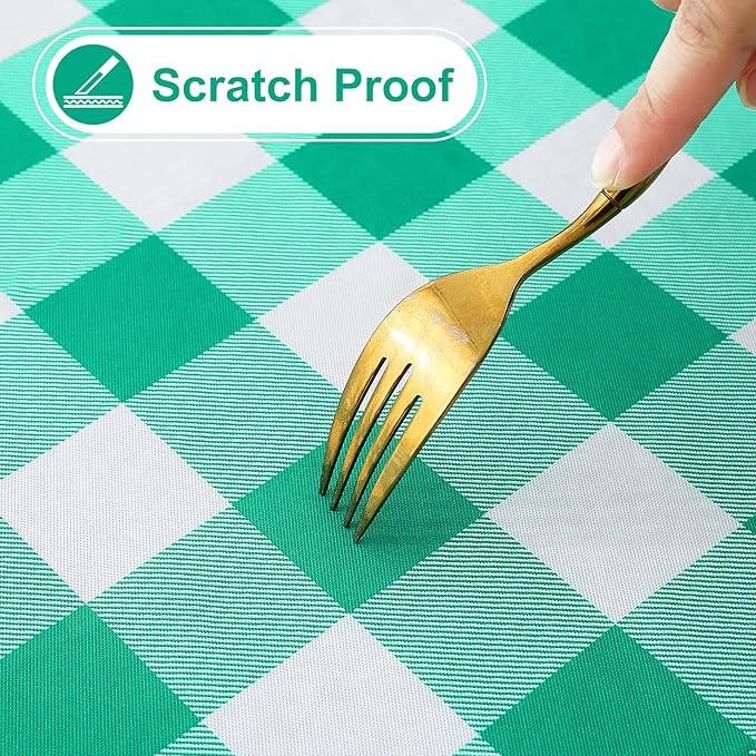 misaya Square Waterproof Vinyl Table Cloth, Buffalo Flannel Backed Tablecloth, Wipeable Plastic Table Cover for Dinner, Kitchen, Outdoor (54" x 54", Green and White)