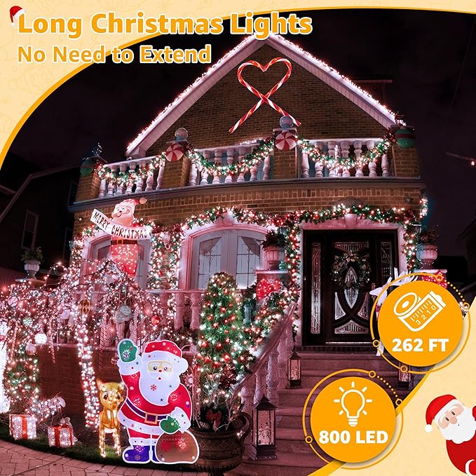 Ollny Christmas Lights Outdoor 800LED 262FT, Red and White Plug in Fairy Lights with Remote, 8 Modes Waterproof Timers Dimmable LED String Lights for Indoor House Outside Bedroom Patio Balcony