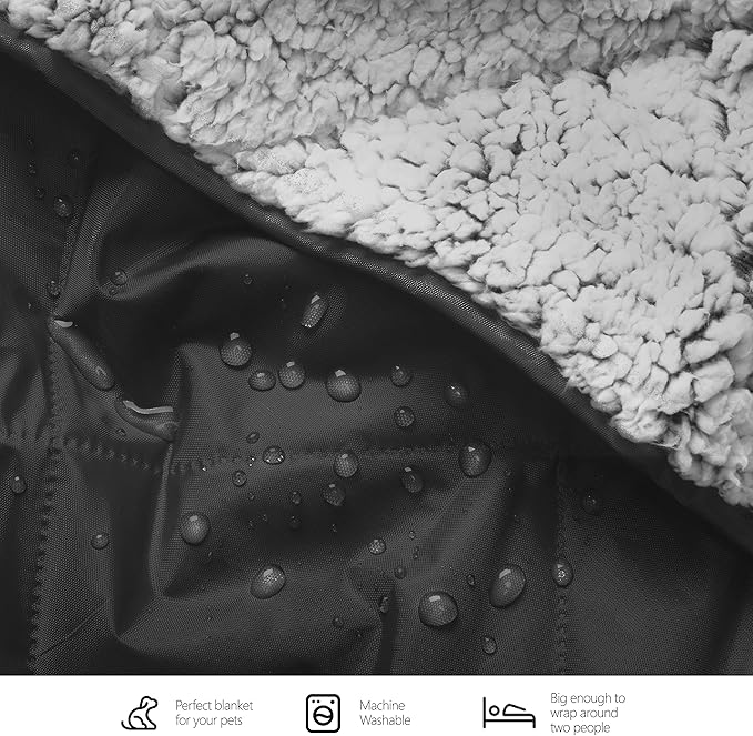 EverSnug Sherpa Waterproof Camping Blanket - Extra Thick and Warm, Large Sherpa Fleece Outdoor Blanket for Camping, Picnics, Beaches, Stadiums, Pets - Washable and Windproof for Cold Weather (Black)