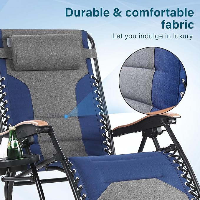 MFSTUDIO Zero Gravity Chairs Set of 2, XL Oversized Outdoor Anti Gravity Chair, Patio Lounge Folding Adjustable Chair with Cup Holder & Padded Headrest, Support 400lbs,Cyan