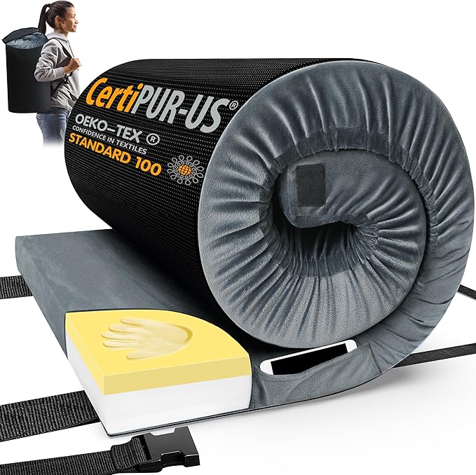 CYMULA CertiPUR-US Memory Foam Camping Mattress Pad, Portable Foam Sleeping Pad for Camping, Roll up Sleeping Mat for Adults Guest Floor Bed for Sleepover, Car, Tent SUV Cot Mattress