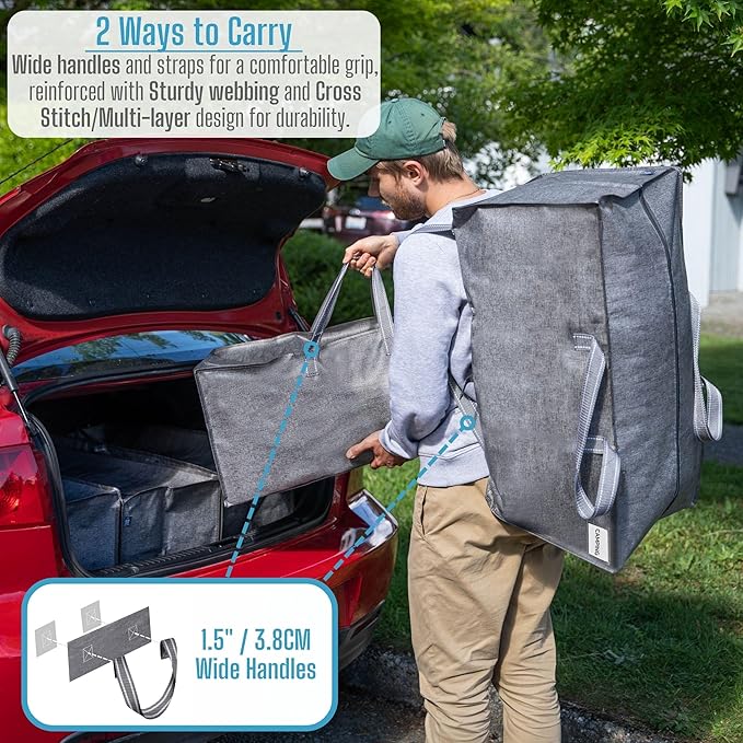 VENO 8 Pack Moving Bags w/Backpack Straps, Heavy Duty, Moving Boxes Alternative, Packing Supplies, Large Storage Totes for Dorm Room Essentials with Zipper for Clothes (Gray, 8 Pack)