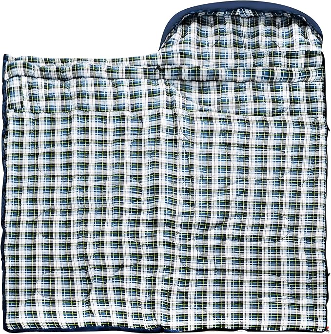 0 Degree Sleeping Bag 100% Cotton Flannel XXL for Adults Big and Tall Cold Weather Winter Zero Degree Camping,Free Compression Sack