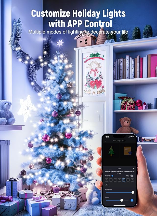 USB Fairy Lights Plug-in, 2 Pack Smart 33FT 100LEDs Bluetooth Twinkle Lights with Timer and Remote, App Control Starry String Lights 8 Modes for Wedding Party Indoor Christmas Decoration, Pure White