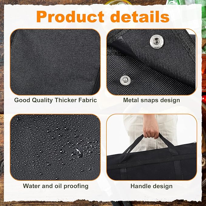 Amylove 2 Pcs Grill Utensil Storage Bag Waterproof Barbecue Grill Tool Accessory Storage with Zipper Foldable Extra Thick Oxford Cloth BBQ Tool Carry Bag for Camping Hiking Barbecue Outdoor(Black)