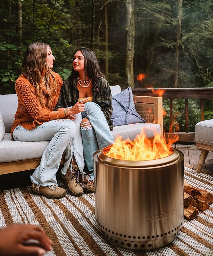 Solo Stove Bonfire Essential Bundle | Smokeless Fire Pit with Stand & Lid, Ideal for 4–6 People | Portable Wood Burning, Removable Ash Pan, Stainless Steel, 16.75" H x 19.5" Dia, 21.75lbs