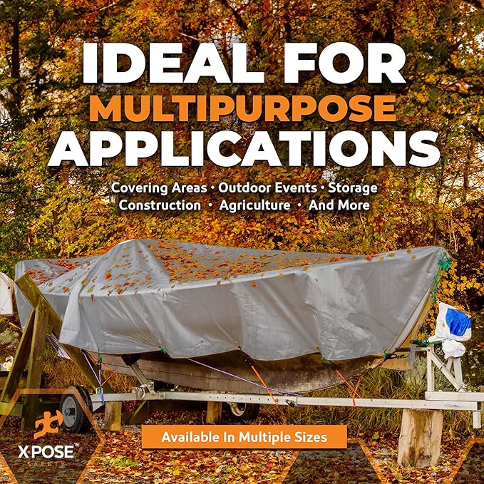 Heavy Duty Silver Poly Tarp 12' X 16' - Multipurpose Protective Cover - Durable, Waterproof, Weather Proof, Rip and Tear Resistant - Extra Thick 12 Mil Polyethylene - by Xpose Safety