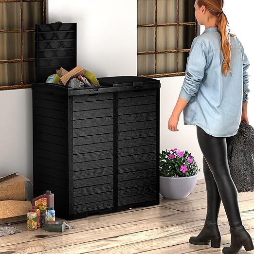 Vixzen 68Gallon Outdoor Trash Can with Lid,Waterproof Resin Waste Bin,Lightweight,Large Sturdy Garbage Bin for Patio,Kitchen,Backyard,Black