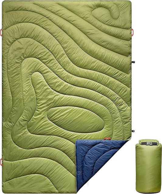 Camping Blanket | X-Large, Wind and Waterproof Warm Puffy Blanket Quilt | Lightweight Portable | Outdoor Concerts, Picnics, Backpacking, Travel, Hiking, Beach, Stadium (Garnish Green)