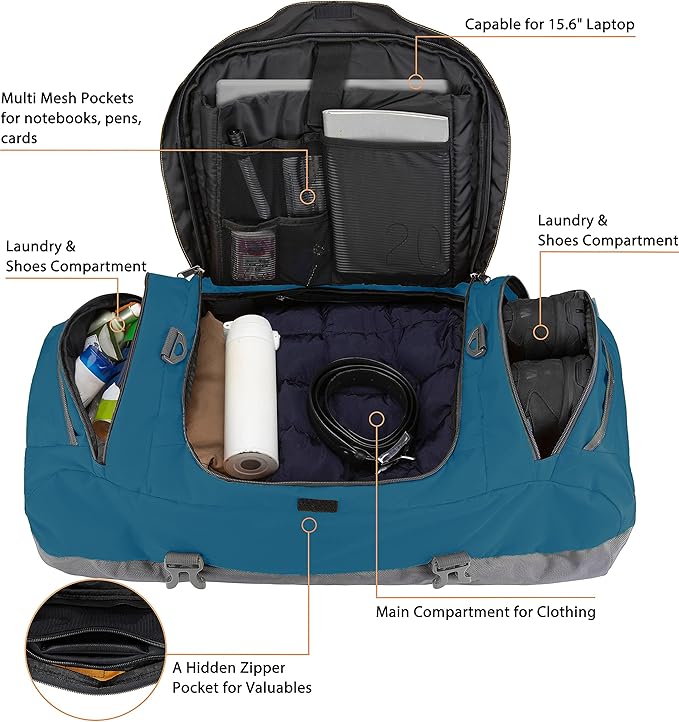 Ubon Large Duffel Bag Weekender Bags with Shoe Compartments 4-Way Sports Gym Backpack with Padded Straps Camping Traveling Duffle Bag