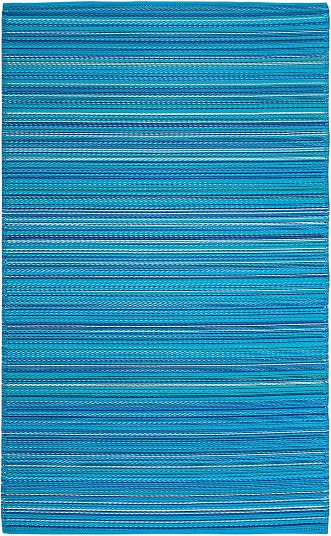FH Home Outdoor Rug - Waterproof, Fade Resistant, Reversible - Premium Recycled Plastic - Striped - Large Patio, Deck, Sunroom, Camping, RV - Havana - Turquoise Crease Free - 6 x 9 ft