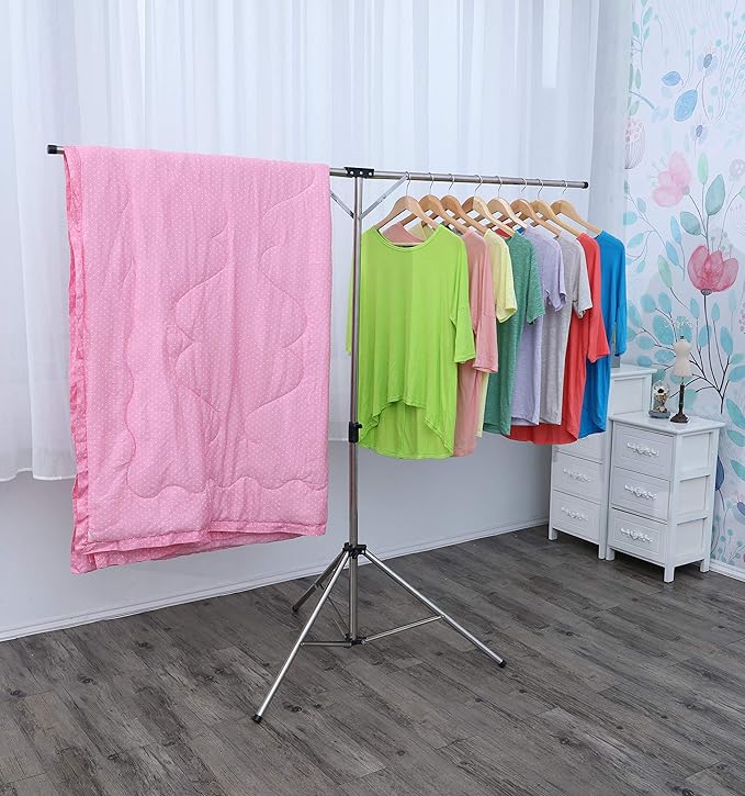 Foldable Portable Space Saving Clothes Drying Rack, Heavy Duty Stainless Steel Laundry Drying Racks, Adjustable High Capacity Garment Rack, with Windproof Hooks.