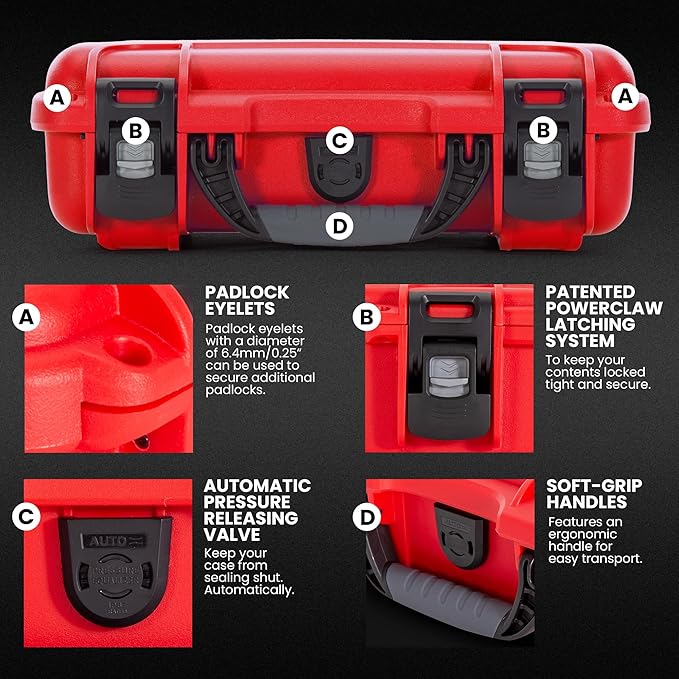 NANUK 909 Waterproof First Aid Box Empty – Durable, Medical First Aid Organizer Case, IP67-Rated, Dustproof, Impact-Resistant, and Floats (7.4" x 4.9" x 3.1") – Red