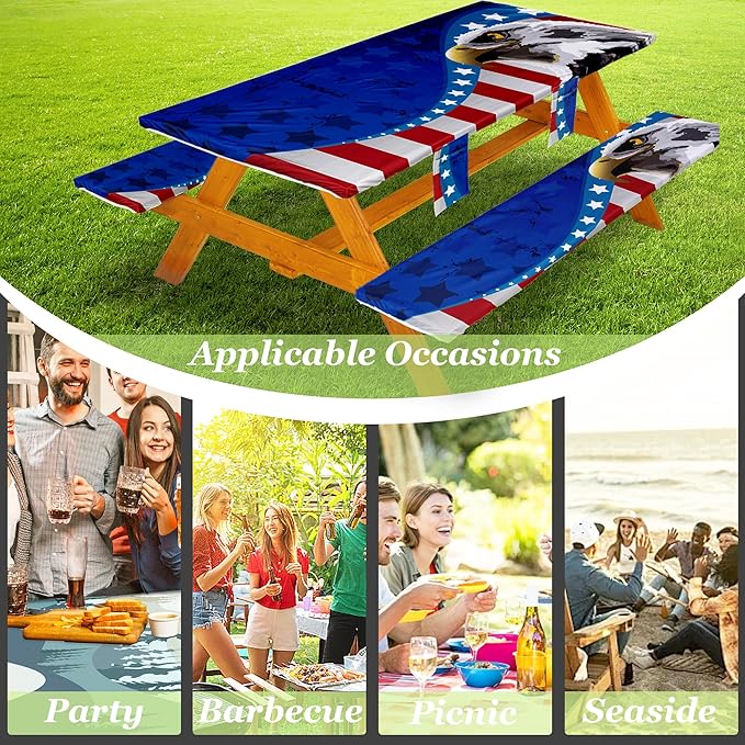 Picnic Table Cover with Bench Covers Table Cloth Tablecloth Summer Outdoor Rv Patio Tent Camping Glamping Campsite Camper Essentials Accessories Items Gear Gadgets Stuff Necessities Supplies Must Have