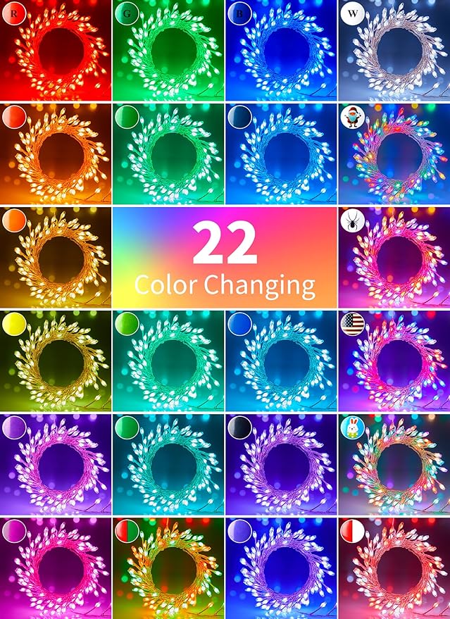 Moonflor Fairy Lights Color Changing - 22 Colors 20FT 200 LED Firecracker Fairy Lights with Remote, Cluster String Lights with 12 Lighting Modes, Halloween Fairy Lights for Bedroom Indoor Christmas