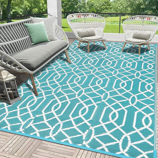 HEBE Outdoor Rug Waterproof 5x8, Reversible Plastic Straw Rug RV Camping Rug, Indoor Outdoor Patio Mat Clearance, Outside Carpet for Porch,Deck,Camper,Balcony,Backyard,Picnic