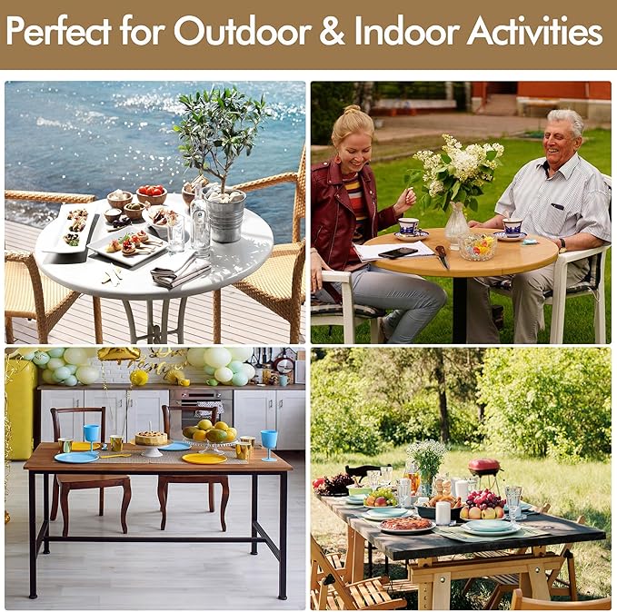 Fitable 2 Pack Faux Linen Round Table Cover with Flannel Backing, Vinyl Fitted Elastic Tablecloth Waterproof Table Cloth for Picnic, Party, Indoor Dining, Nature (Fit for 45"-56" Round Tables)