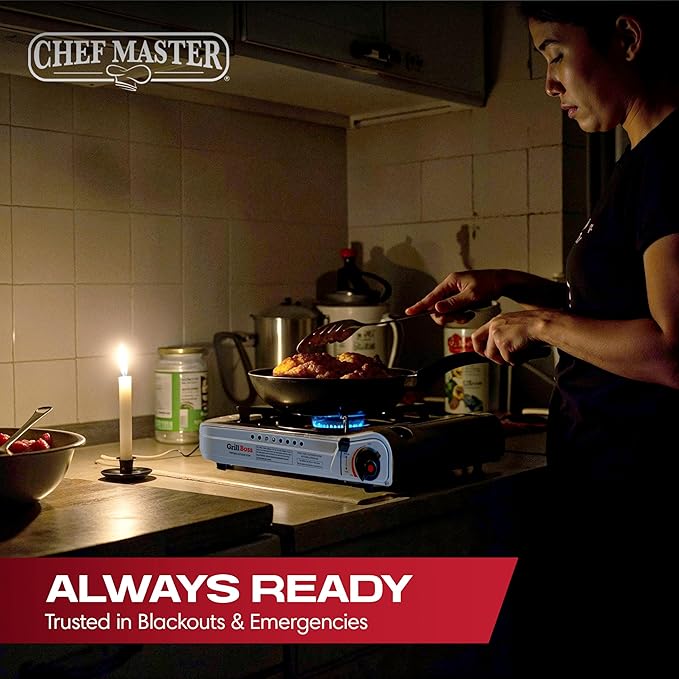 Grill Boss Dual Fuel Portable Stove, Dual Fuel Butane & Propane Stoves, 12K BTU Butane Camp Stove & Propane Portable Camping Stoves for Emergencies, Outdoor BBQ, Cooking, Hikings & Backpacking - 90057