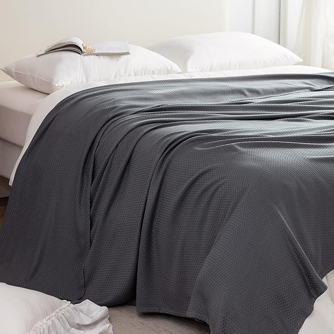 AmyHomie Cooling Blanket, 100% Rayon Derived from Bamboo, Cool Summer Blanket for Hot Sleepers, Soft Comfy Lightweight Blankets for All Seasons(Dark Gray, 79×91in)