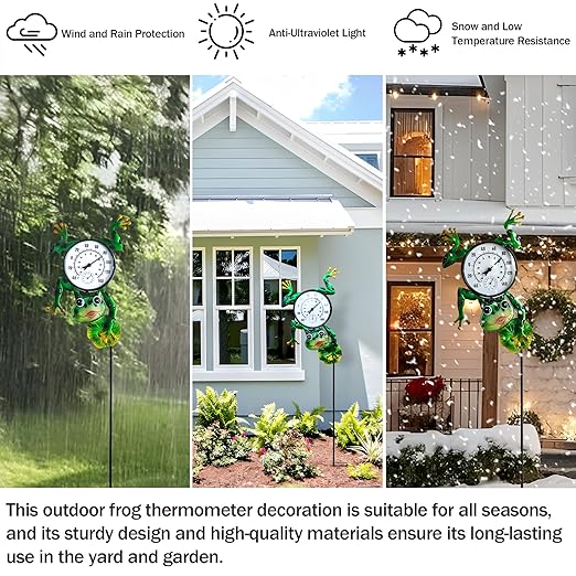 Outdoor Thermometer for Patio - Frog Garden Stake Thermometer with Decorative Design - 44 inch Outside Temperature Gauge for Yard - Easy to Read, Durable & Weatherproof - Garden Decor