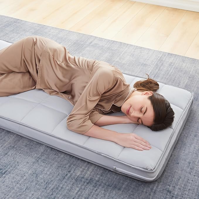 4Inch Cot Mattress Topper,Narrow Twin Gel Infused Memory Foam,Machine Washable Pillow Top Cover,Roll Up Floors Mat,Portable Folding Sleep Pad(75 X 30“)
