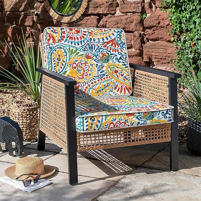 LVTXIII Patio Chair Cushions 22"x22"x3", Water-Repellent Outdoor Seat Cushions for Patio Furniture, Square Chair Pads with Ties for Home Garden Decoration, Set of 2, Paisley Multi