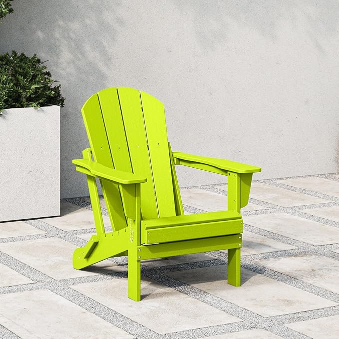 WestinTrends Malibu HDPE Outdoor Patio Folding Poly Adirondack Chair, Lime