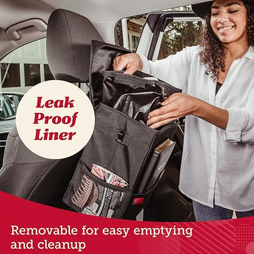 Lusso Gear Car Trash Can with Lid and Removeable Liner, Hanging Car Trash Bag with Hooks, Waterproof Fabric Car Garbage Bin, Automotive Travel, Trashcan car Accessories, for Truck Van and SUV (Red)