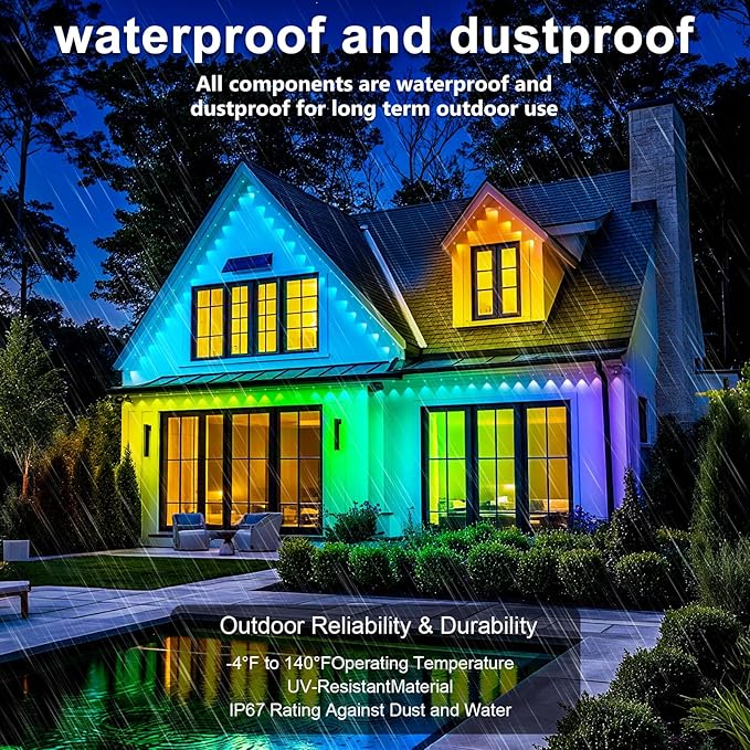 Permanent Outdoor Lights,200FT RGB Eave Light,IP67 Waterproof Lighting for House,Smart LED with App/Remote Control for Outdoor Decor,Garden Decor,Party,Holiday