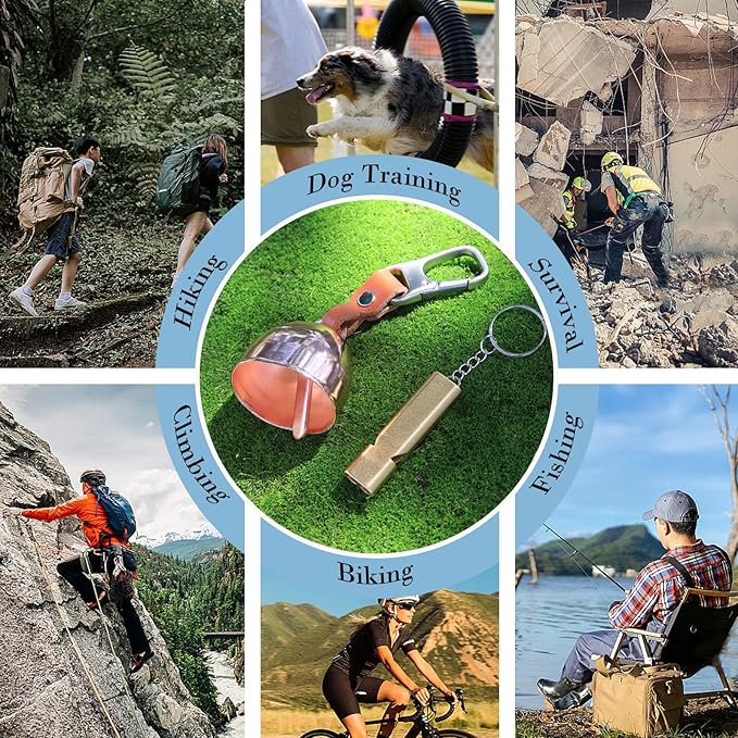 Loud Bear Bell with Silencer | Hiking Accessories | Emergency Whistle & Copper Bell for Hiking, Backpacking, Survival, Biking, Fishing, Climbing, Camping