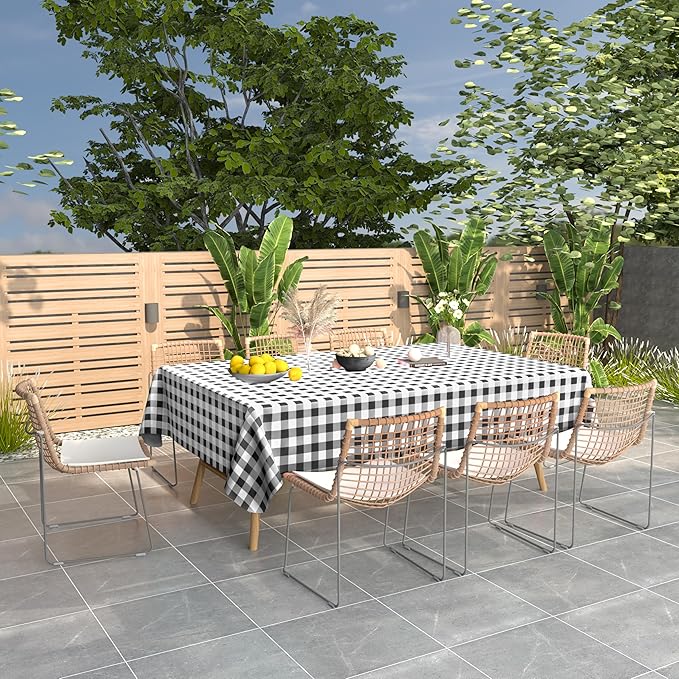 misaya Rectangle Waterproof Vinyl Table Cloth, Buffalo Flannel Backed Tablecloth, Wipeable Plastic Table Cover for Dinner, Kitchen, Outdoor (54" x 108", Black and White)