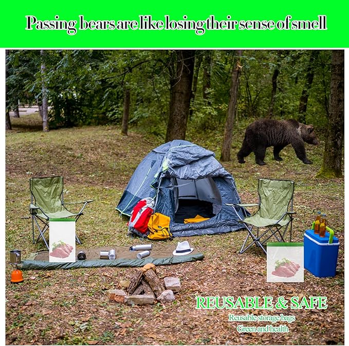 2 pack Bear Bags for Food Backpacking, Double Seal Odor Barrier Storage Bags Reusable Camping,No-Odor Zipper Barrier Bags Fit Home Organization, Food Storage,Freezer Safe (9x10in)