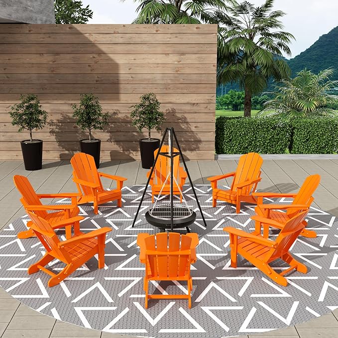 WestinTrends Malibu Malibu Outdoor Folding Poly Adirondack Chair (Set of 8), Orange