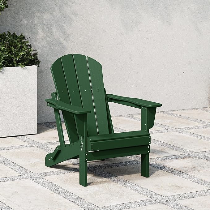 WestinTrends Malibu HDPE Outdoor Patio Folding Poly Adirondack Chair, Dark Green