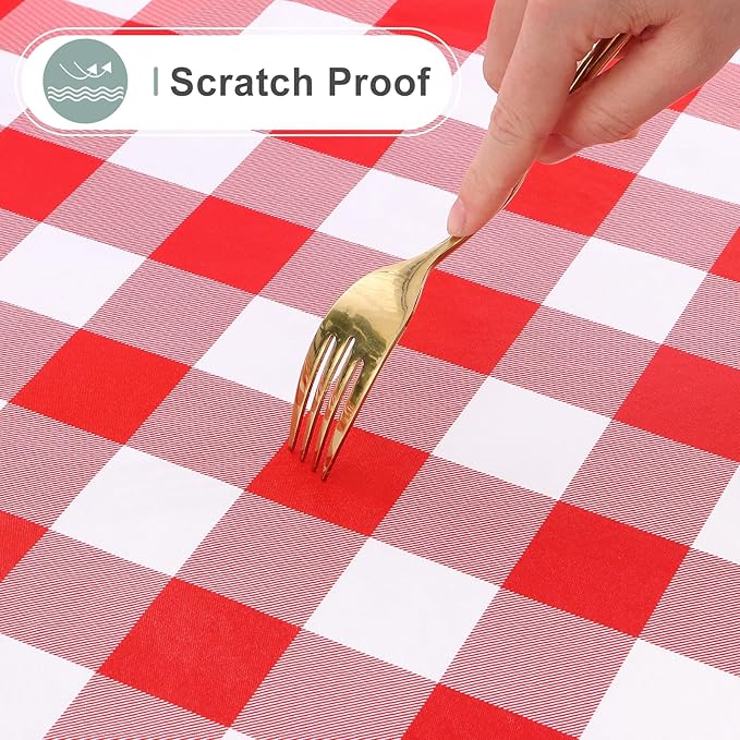 misaya Rectangle Waterproof Vinyl Table Cloth, Buffalo Flannel Backed Tablecloth, Wipeable Plastic Table Cover for Dinner, Kitchen, Outdoor (54" x 120", Red and White)