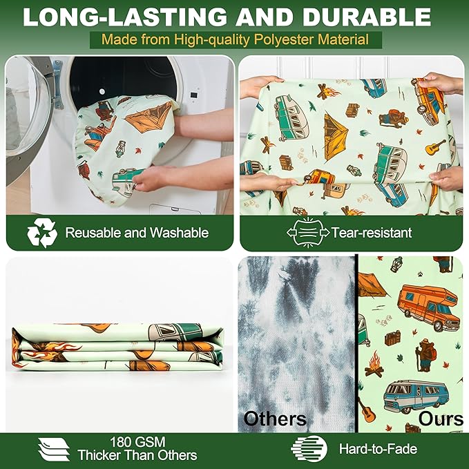 72 X 30 Inch Elastic Fitted Camping Table Cover with Bench Covers & Storage Bag, Picnic Tablecloth, Fits 6ft Picnic Tables, Polyester, Washable, Spill Resistant, Waterproof - Vintage