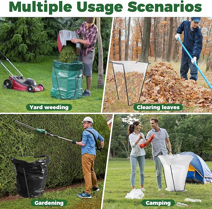 2PCS Outdoor Trash Bag Holder Stand Metal Garbage Bag Holder for Yard Work Frame Holds 30-45 Gallons Trash Bags Portable Leaf Bag Holder for Leaves Camping Lawn Party Weeding Yard Gardening（2pcs）