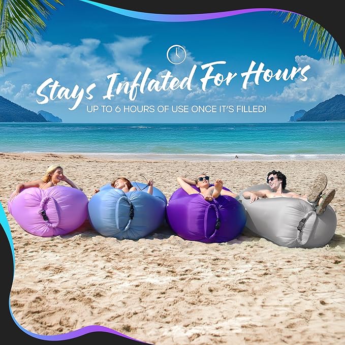 Nevlers Inflatable Lounger | 210T Polyester Inflatable Chair | No-Pump Blow Up Couch | Camping Couch Air Sofa Bed w/ 450 lbs. Cap., Pockets & Matching Bag | Use as Inflatable Couch for Adults & Kids