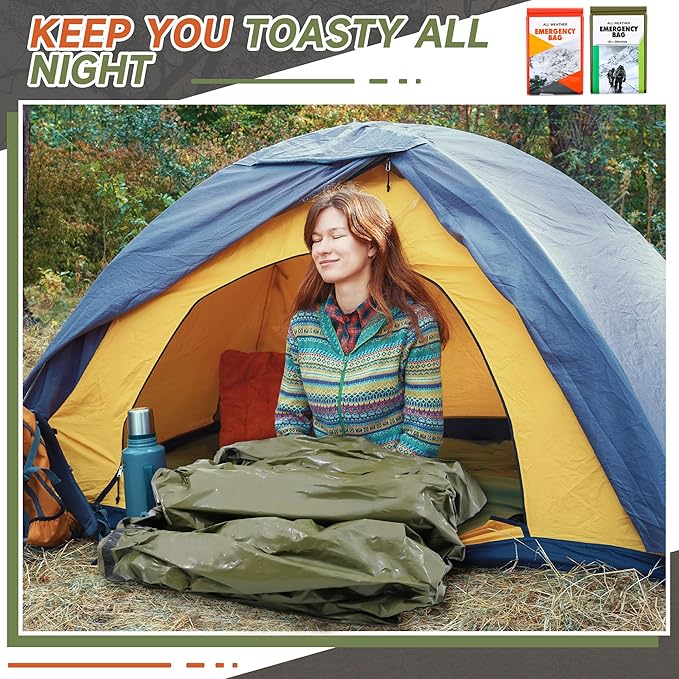 Preboun 20 Pcs Emergency Sleeping Bag Portable Lightweight Survival Bag Thermal Bivy Sack Waterproof Emergency Blanket Survival Gear for Outdoor Camping Hiking Homeless People Shelter (Orange,Green)